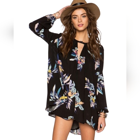 Free People Womens Tree Swing Tunic Top Mini Dress Long Sleeve Sz Small - Picture 1 of 8